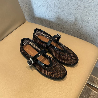 Damen Ballerinas Netzdesign Elegante Schnalle