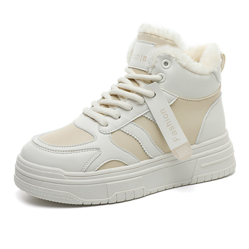 Damen Sneaker Robustes Kunstleder Bequem Hochflorig