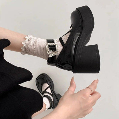 Damen Hochhackige Plateau Pumps Schwarz - Norvielle