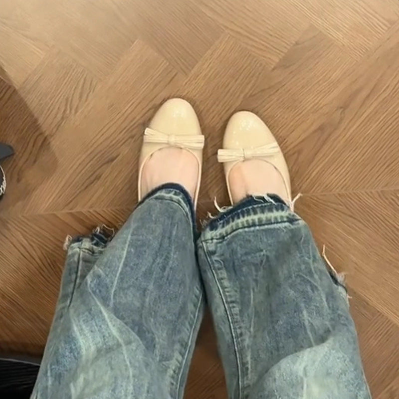 Damen Ballerinas Bequem Mit Schleifen Detail