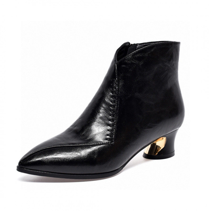 Damen Stiefel Schmal Gold Akzente Leder
