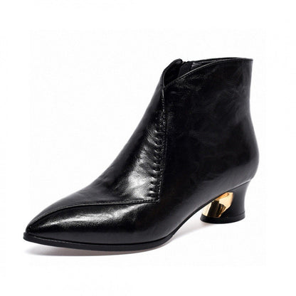 Damen Stiefel Schmal Gold Akzente Leder