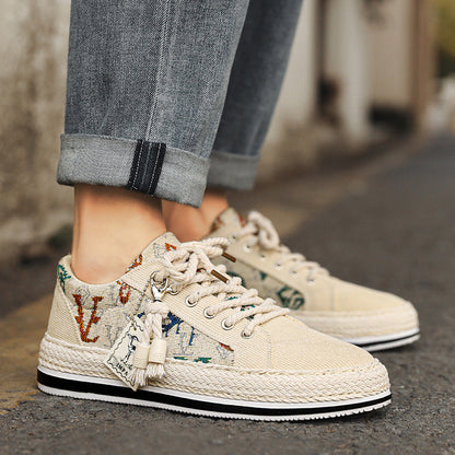 Damen Sneaker Geflochtene Sohle Bequem
