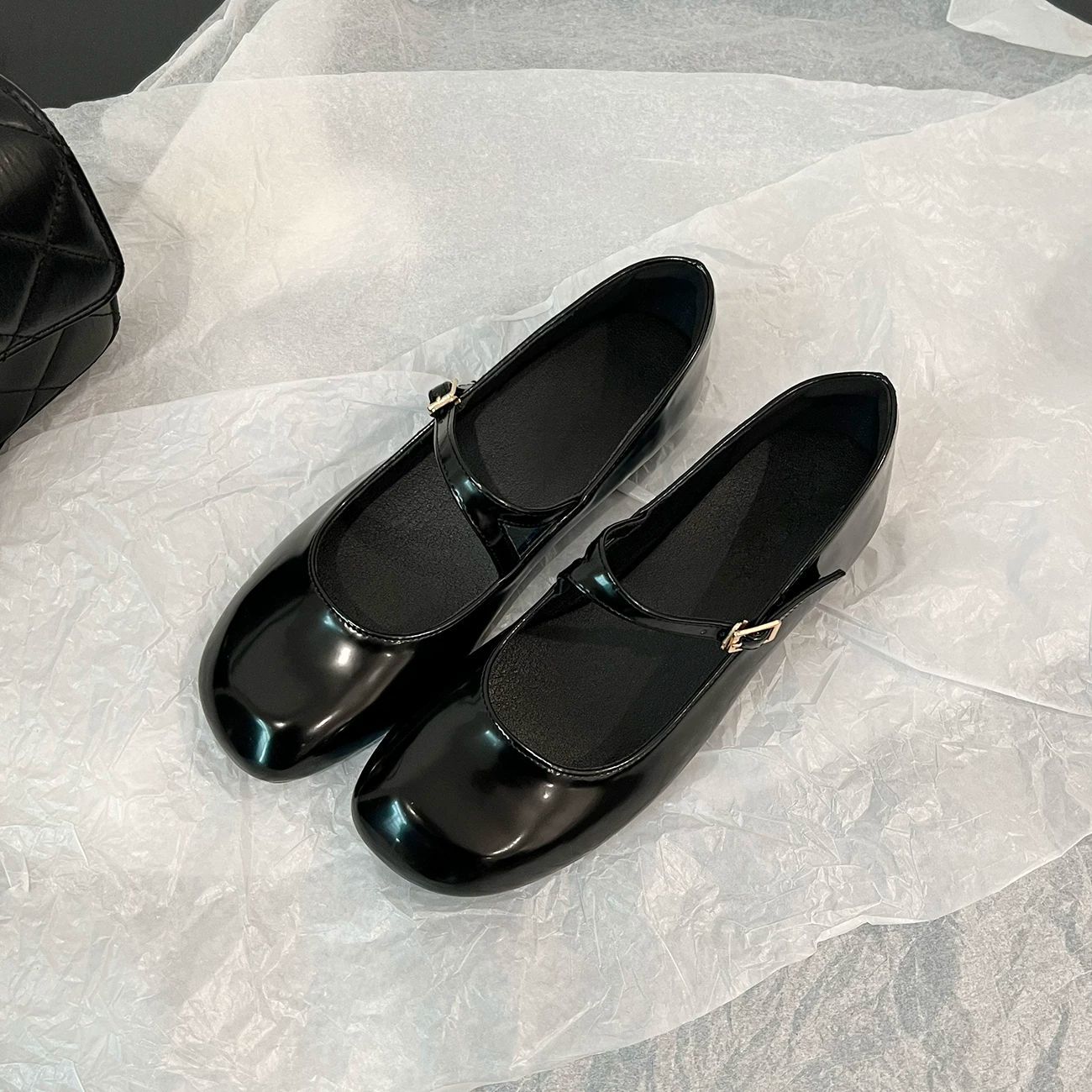 Damen Mary Jane Ballerinas Mit Riemenverschluss Schwarz - Norvielle