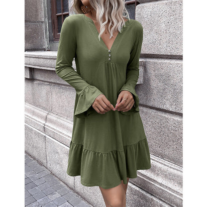 Damenkleid V-Ausschnitt Glockenärmel Elegant