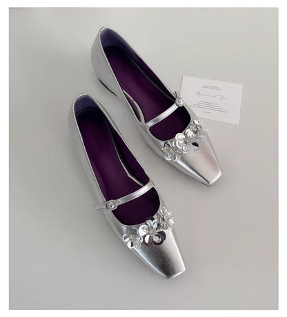Damen Ballerinas Blumenmuster Schimmernd Elegantes Design