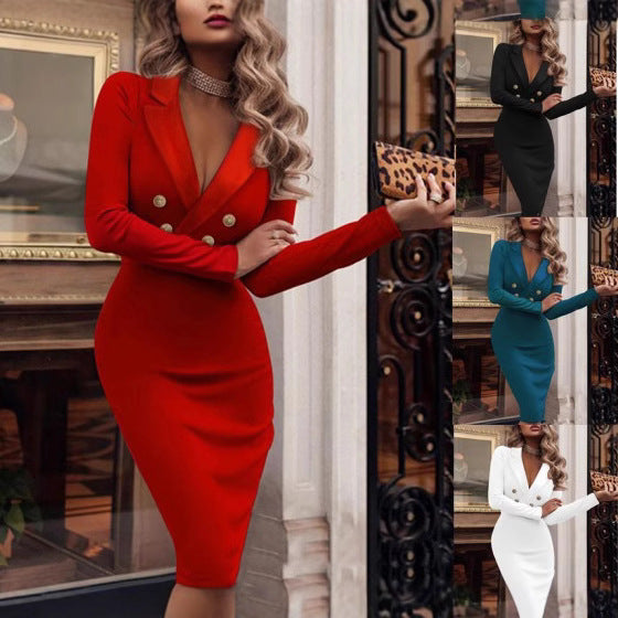 Damen Blazer-Kleid Figurbetont Doppeltknopf Elegant - Norvielle