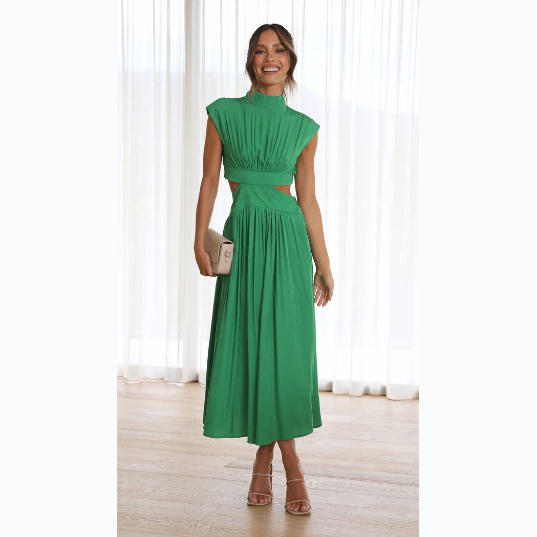Damen Maxikleid Stehkragen Elegant Cut Out