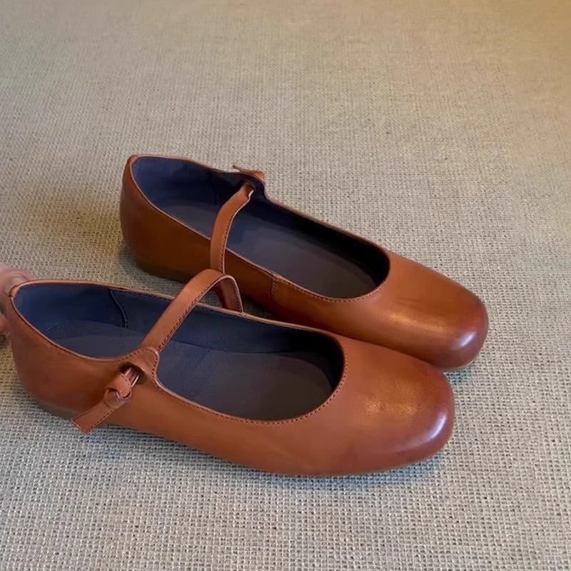 Damen Ballerinas Weiches Leder Elegante Riemen