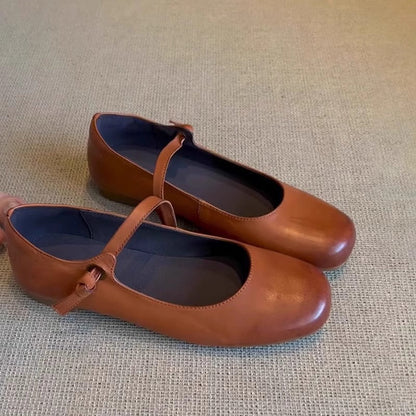 Damen Ballerinas Weiches Leder Elegante Riemen