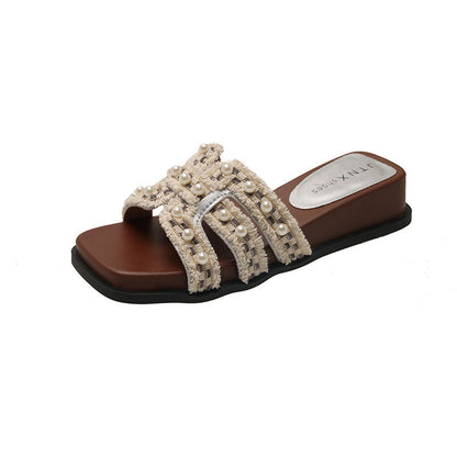 Damen Sandalen Perlen Dekorativ Elegant
