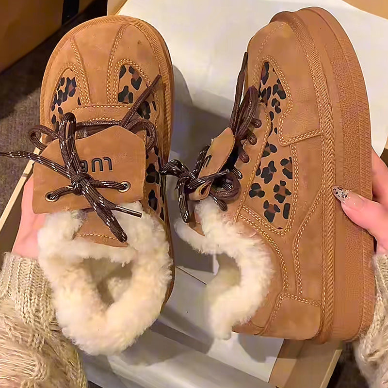 Damen Sneaker Leopardenmuster Fell gefüttert Winter