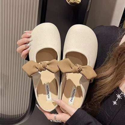 Damen Ballerinas Weiches Leder Mit Schleifen Detail