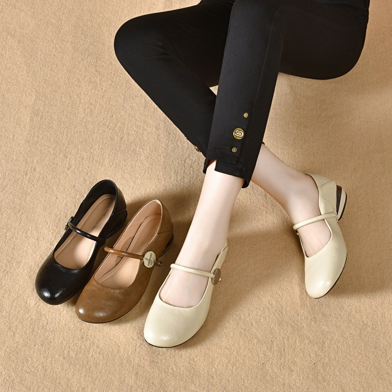Damen Ballerinas Elegante Mary Jane Schuhe Komfort Blockabsatz