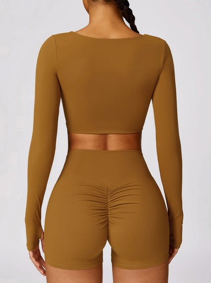 Damen Langarm Crop- Nahtlos Sport-BH - Norvielle