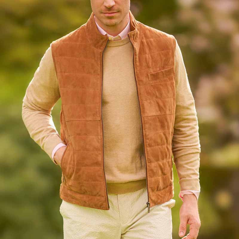 Herren Lederweste Wildleder Vieltaschen - Norvielle