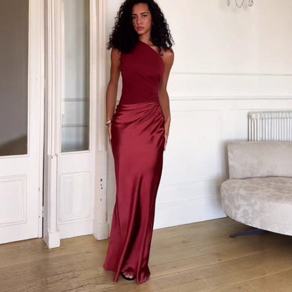 Elegantes Damen Maxikleid Einärmig Lang