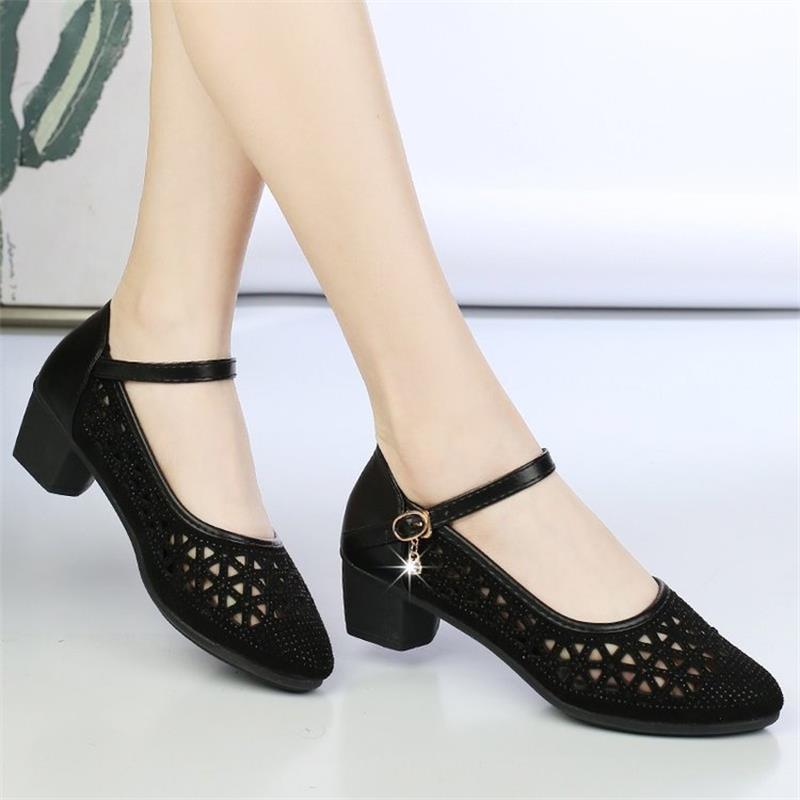 Damen Ballerinas Spitze Bequem Blockabsatz