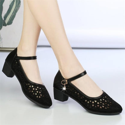 Damen Ballerinas Spitze Bequem Blockabsatz