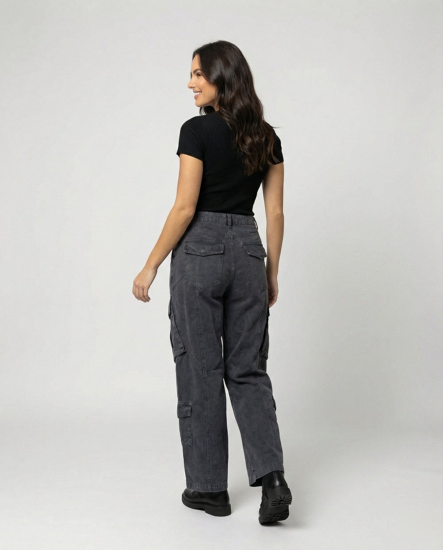 Damen Cargohose Utility Stil Weite Bein