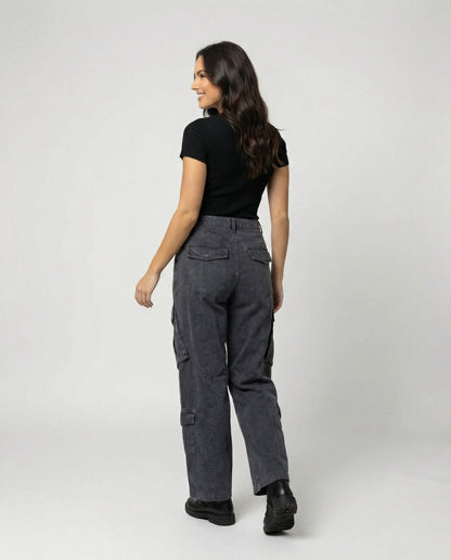 Damen Cargohose Utility Stil Weite Bein