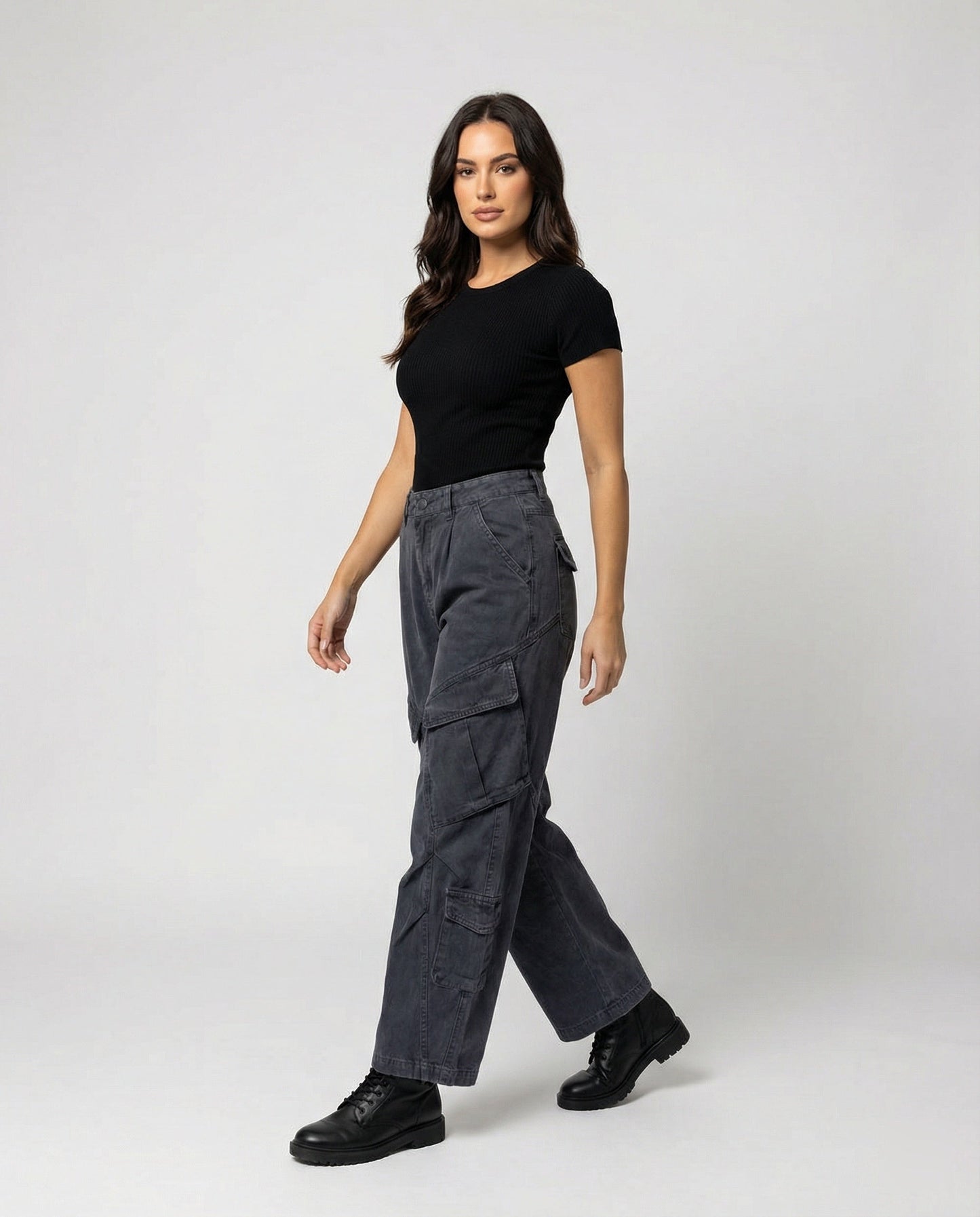 Damen Cargohose Utility Stil Weite Bein