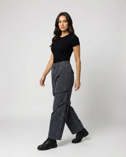 Damen Cargohose Utility Stil Weite Bein