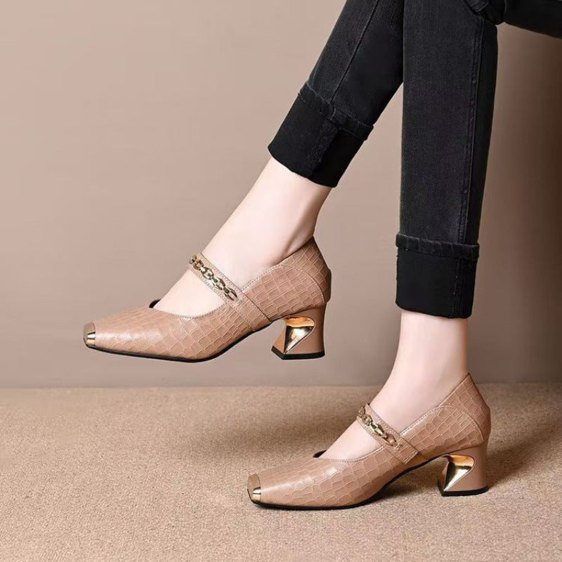 Damen Pumps Elegante Mary Jane Schuhe Metall Detail