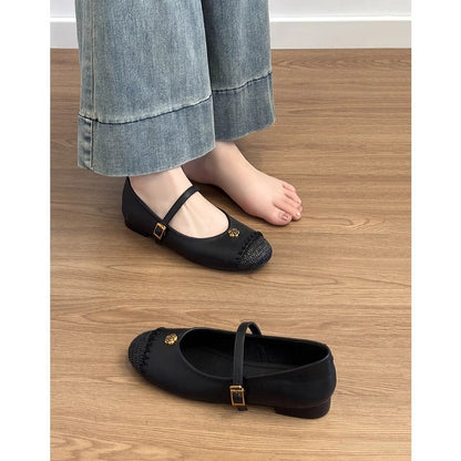 Damen Ballerinas Schuhe Bast Akzent Riemenverschluss Elegantes Design