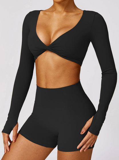 Damen Crop Langarm Twist Detail