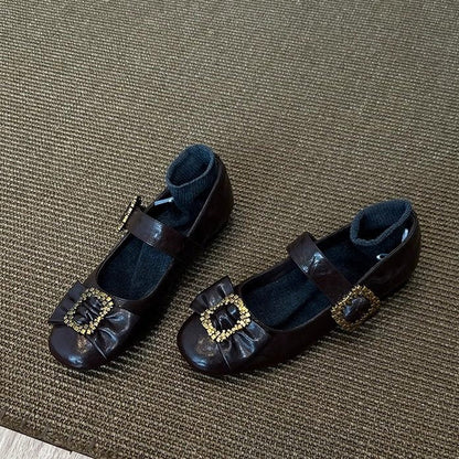 Damen Ballerinas Glitzerschnalle Weiches Innenfutter