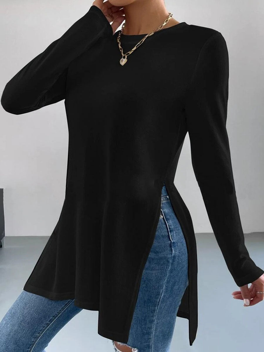 Damen Langarmtunika Elegant Mit Seitenschlitzen Modern