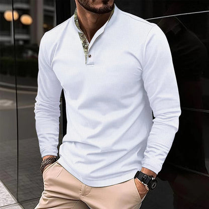 Herren Langarmhemd Stehkragen Elegantes Design Weiss