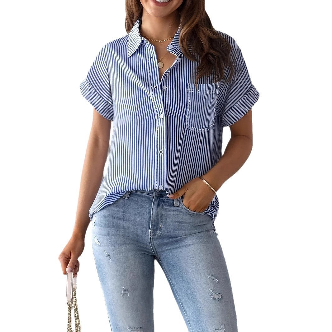Damen Bluse Lockere Passform Streifenlos