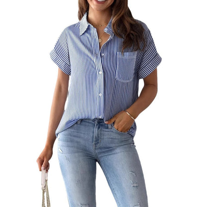 Damen Bluse Lockere Passform Streifenlos