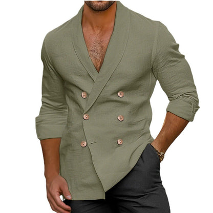 Herren Leinenjacke Elegant Doppelknopfleiste Sommer