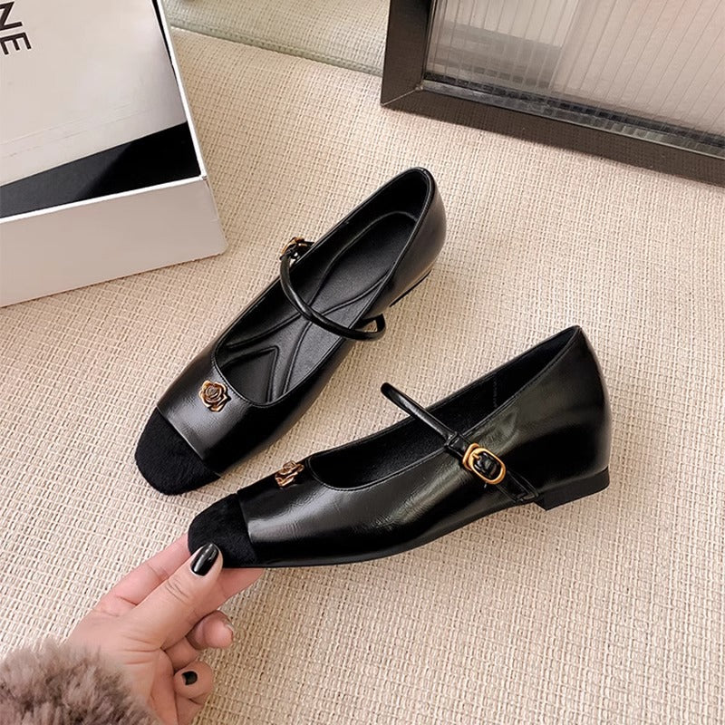 Damen Ballerinas Klassisch Riemenverschluss Blumenmuster - Norvielle