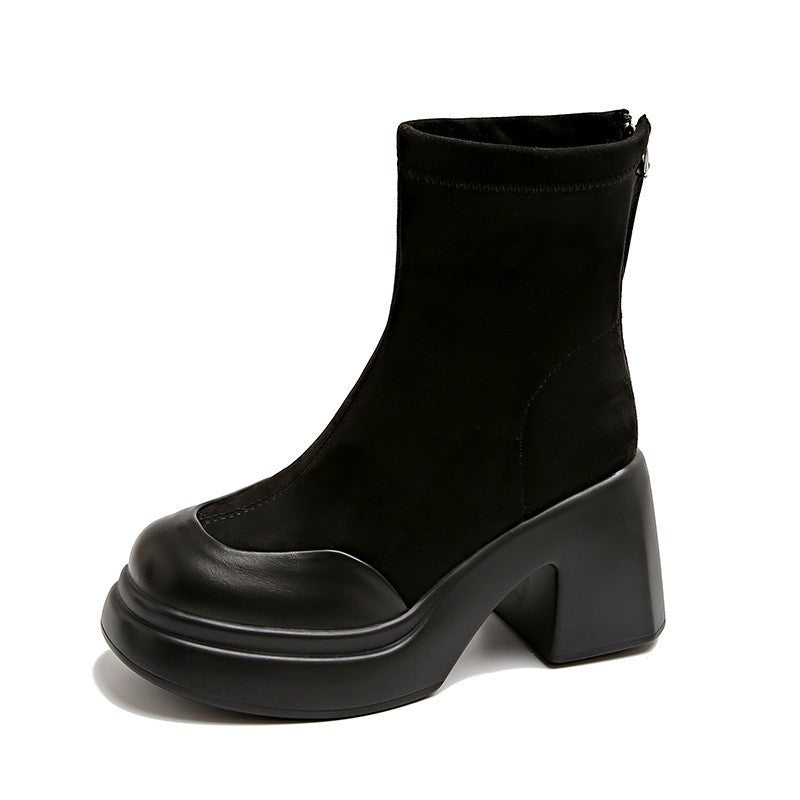 Damen Plateau-Stiefeletten Veloursleder Hoch - Norvielle