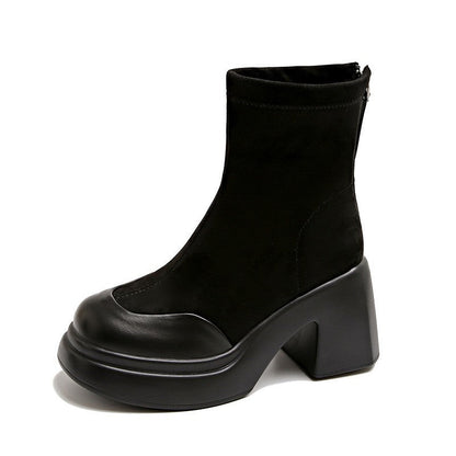 Damen Plateau-Stiefeletten Veloursleder Hoch - Norvielle