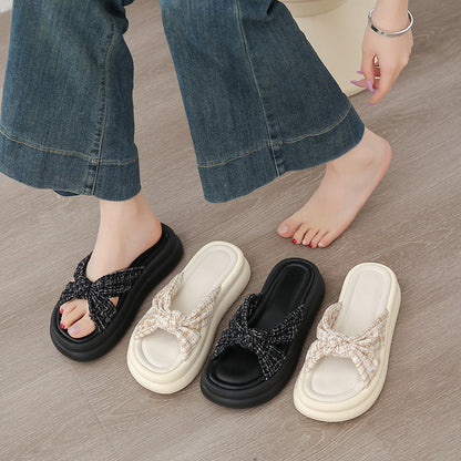 Damen Slippers Bequem Schleife