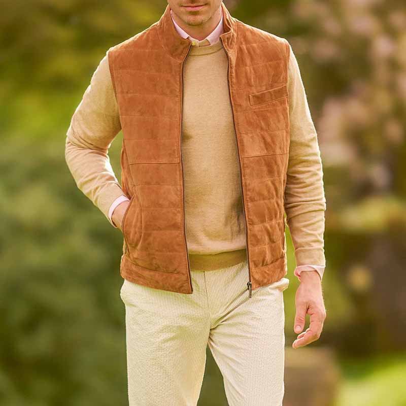 Herren Lederweste Wildleder Vieltaschen