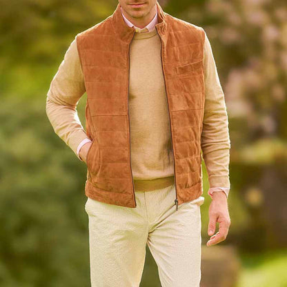 Herren Lederweste Wildleder Vieltaschen