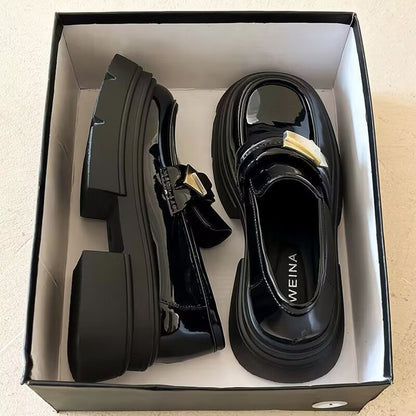 Damen Loafer Schuhe Plateau Robust Schwarz - Norvielle