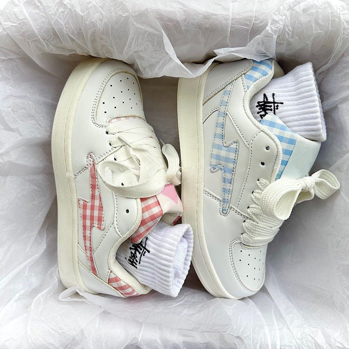 Damen Sneaker Kariert Bequem Sport
