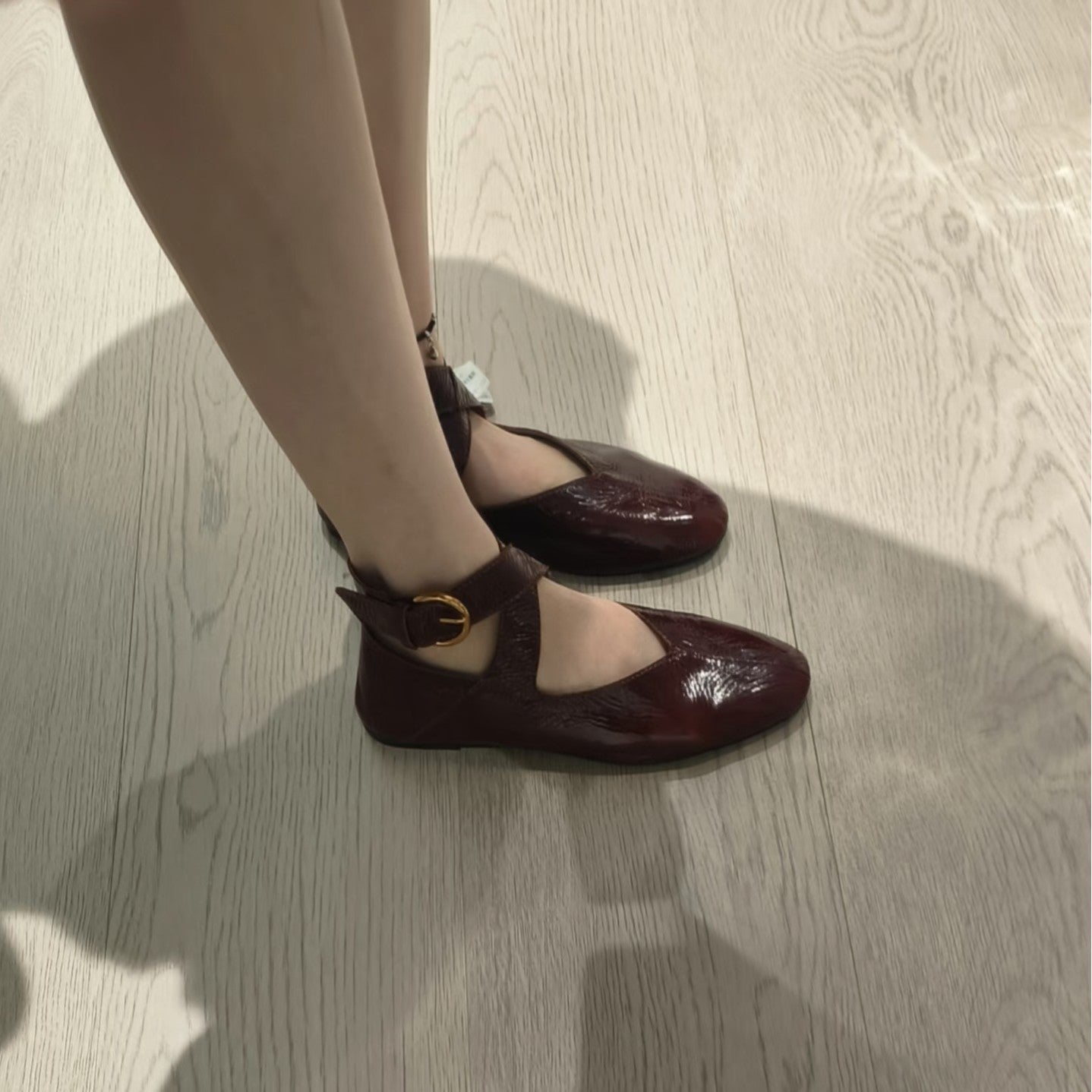 Damen Ballerinas Lack Schlaufen Modisch Glänzend
