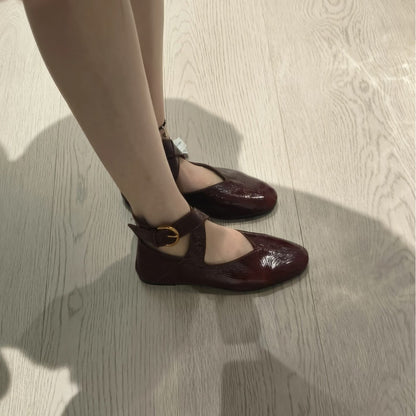 Damen Ballerinas Lack Schlaufen Modisch Glänzend