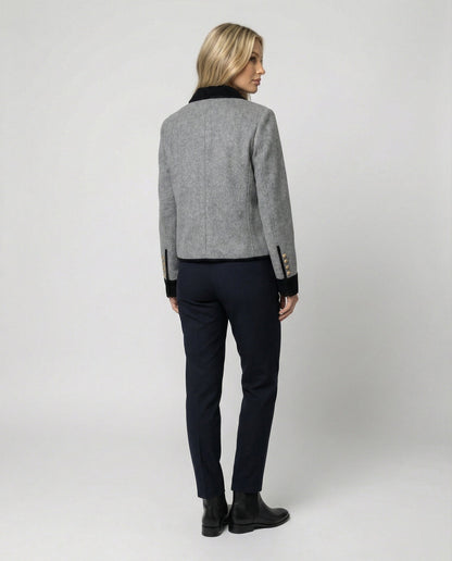 Damen Tweedjacke Wollmix Braun Mit Brusttasche