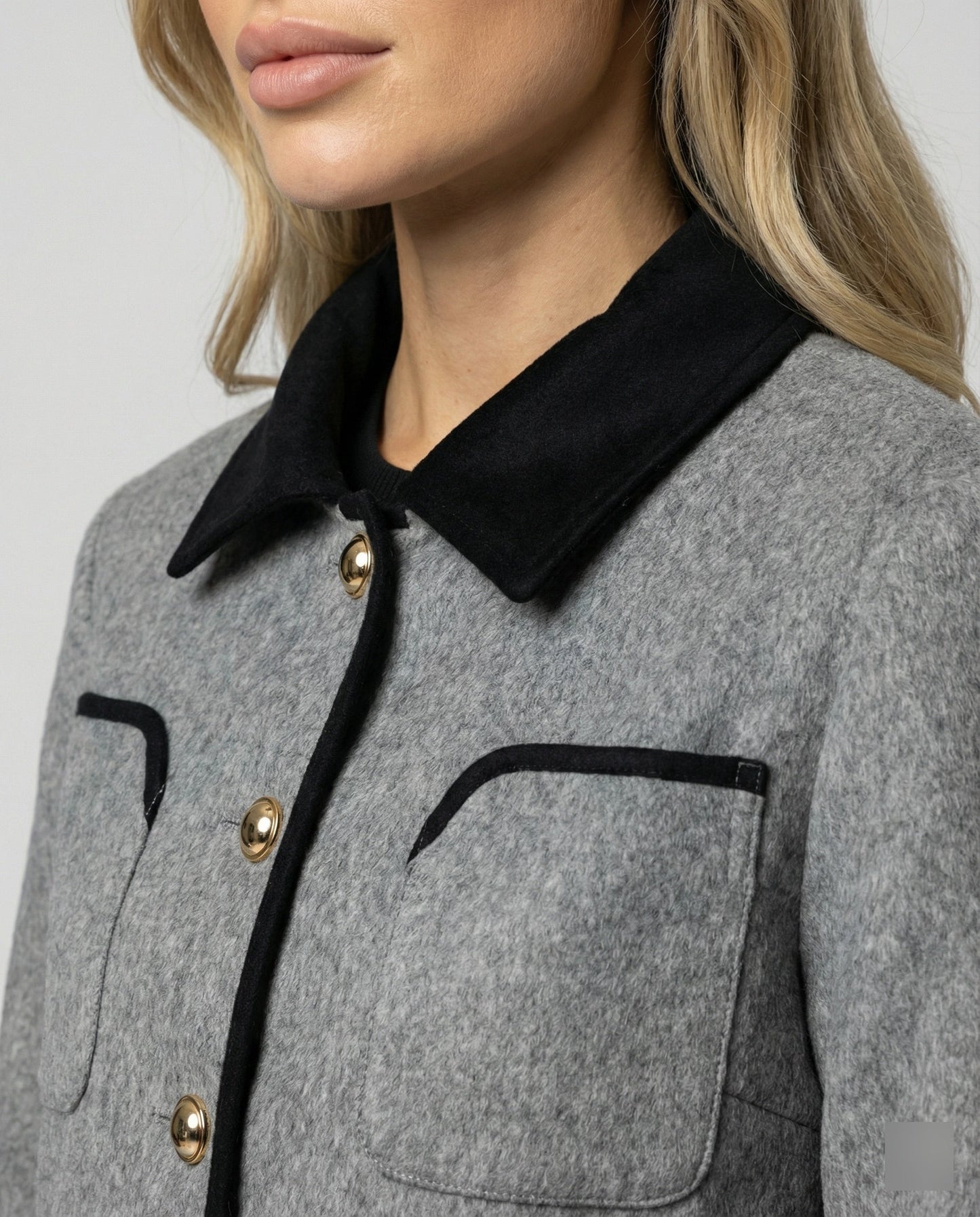 Damen Tweedjacke Wollmix Braun Mit Brusttasche