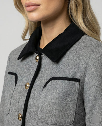 Damen Tweedjacke Wollmix Braun Mit Brusttasche