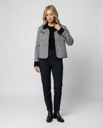 Damen Tweedjacke Wollmix Braun Mit Brusttasche